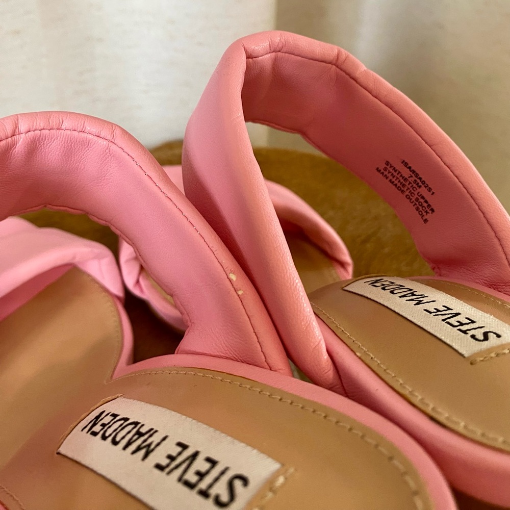 Steve Madden Isa Pink Clear Lucite Wedge Sandals Open Toe Transparent Heel 7.5 - Picture 10 of 14